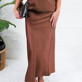 Montgomery Mocha Polka Dot Satin Skirt Glam