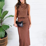 Montgomery Mocha Polka Dot Satin Skirt Glam