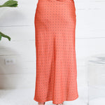 Montgomery Rust Polka Dot Satin Skirt Glam