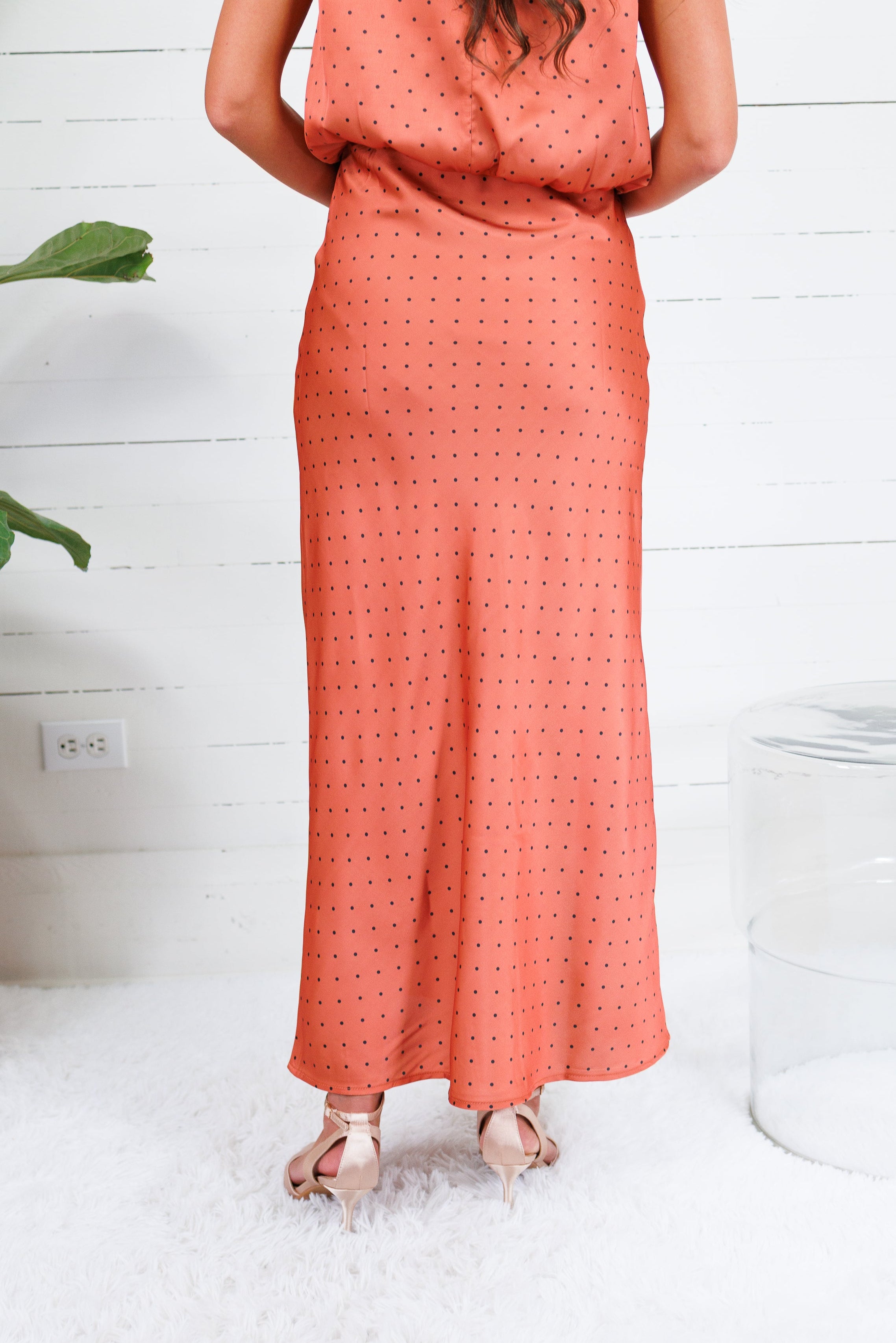Montgomery Rust Polka Dot Satin Skirt Glam