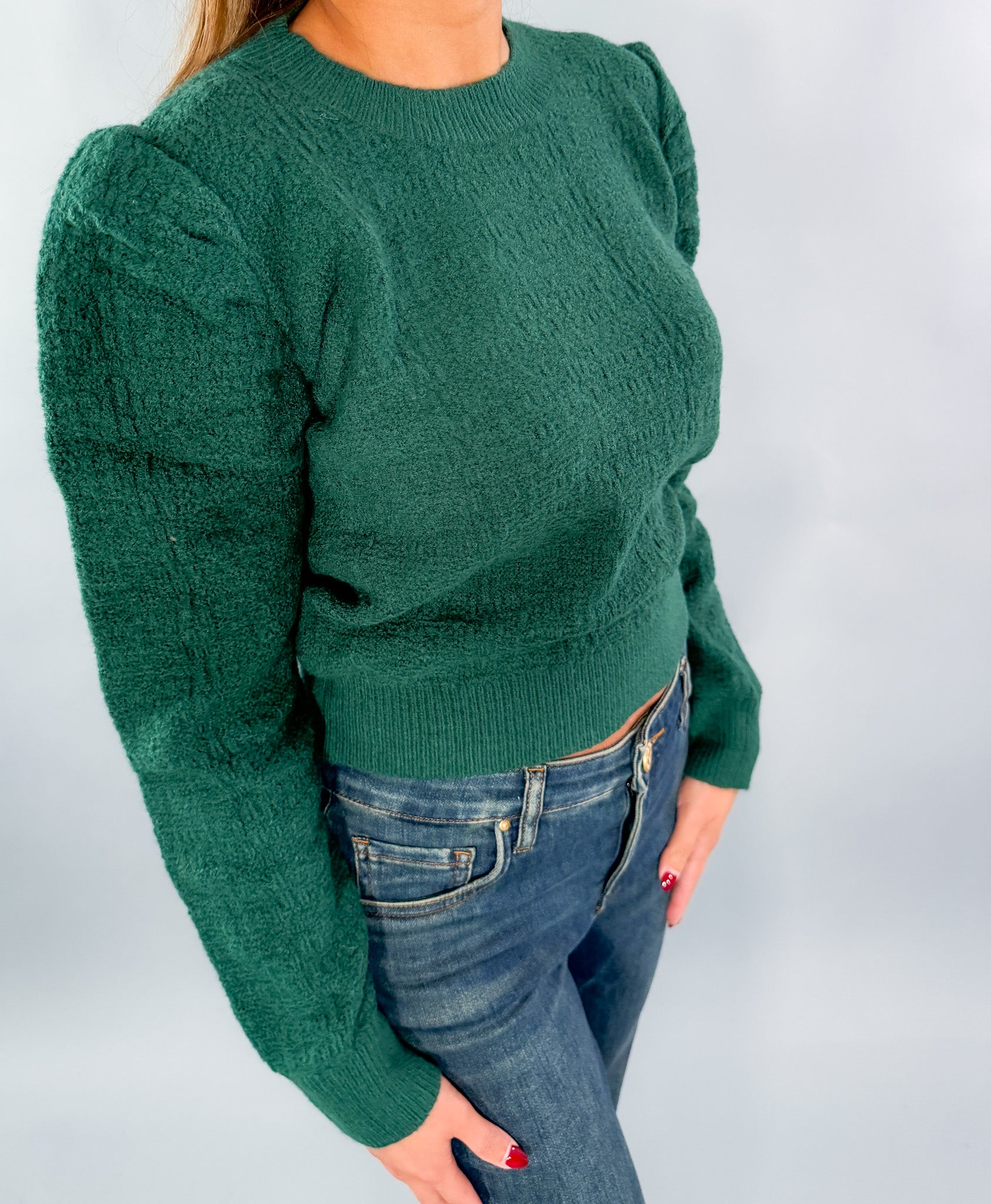 Monument Dark Green Puff Sleeve Sweater Molly Bracken