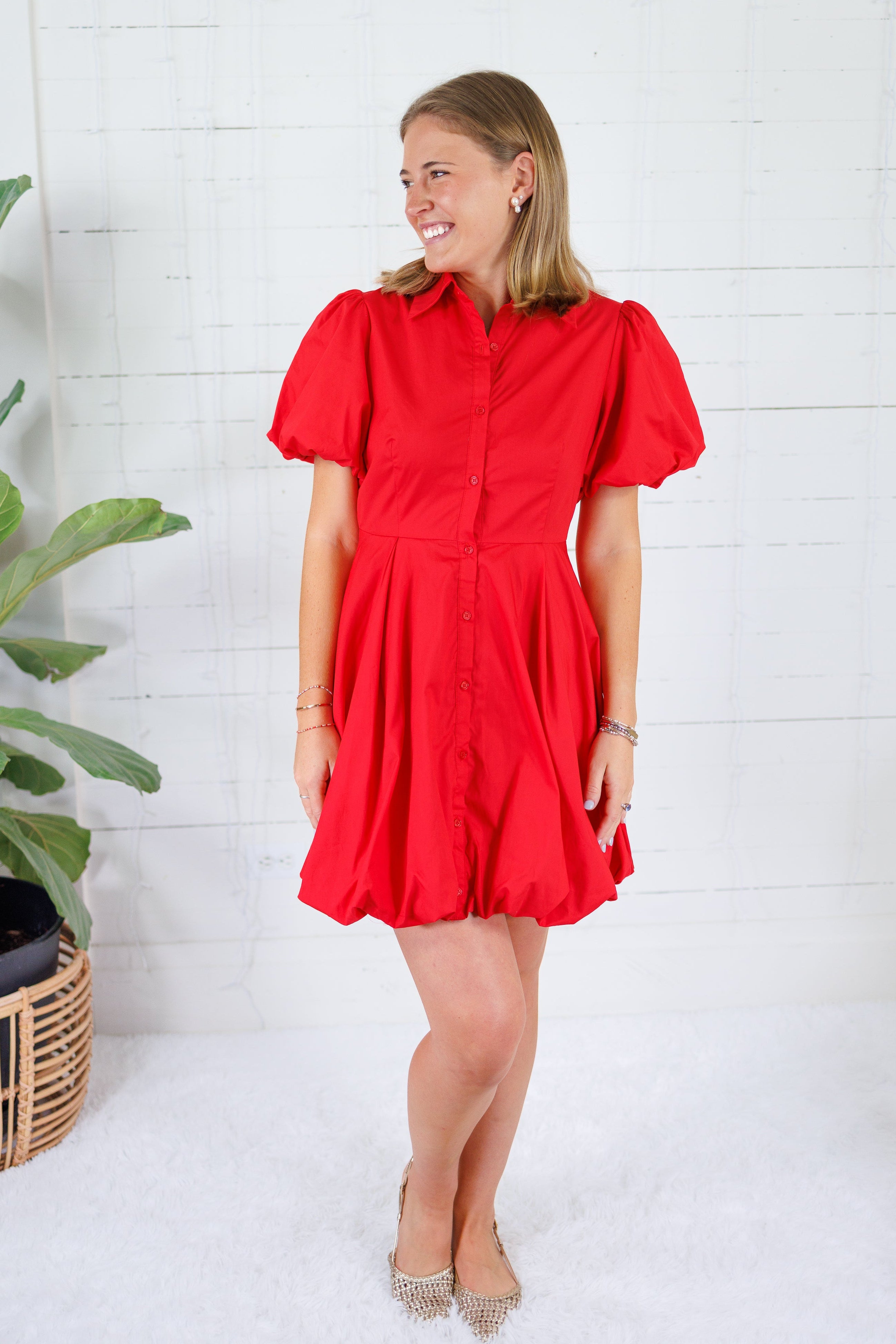 Morgan Poppy Bubble Hem Nipped Waist Mini Dress Aureum