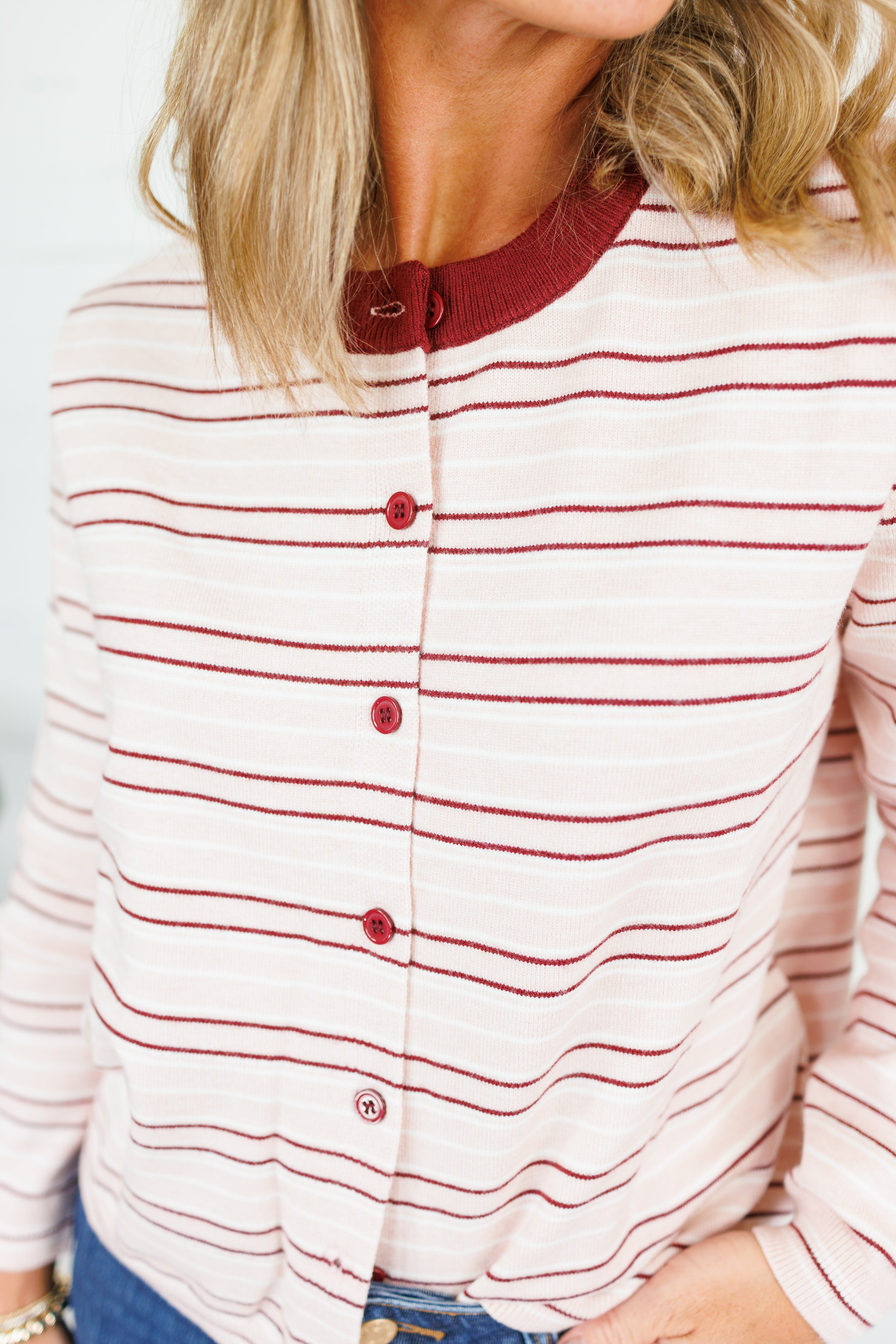 Morris Blush Multi Striped Cardigan Polagram