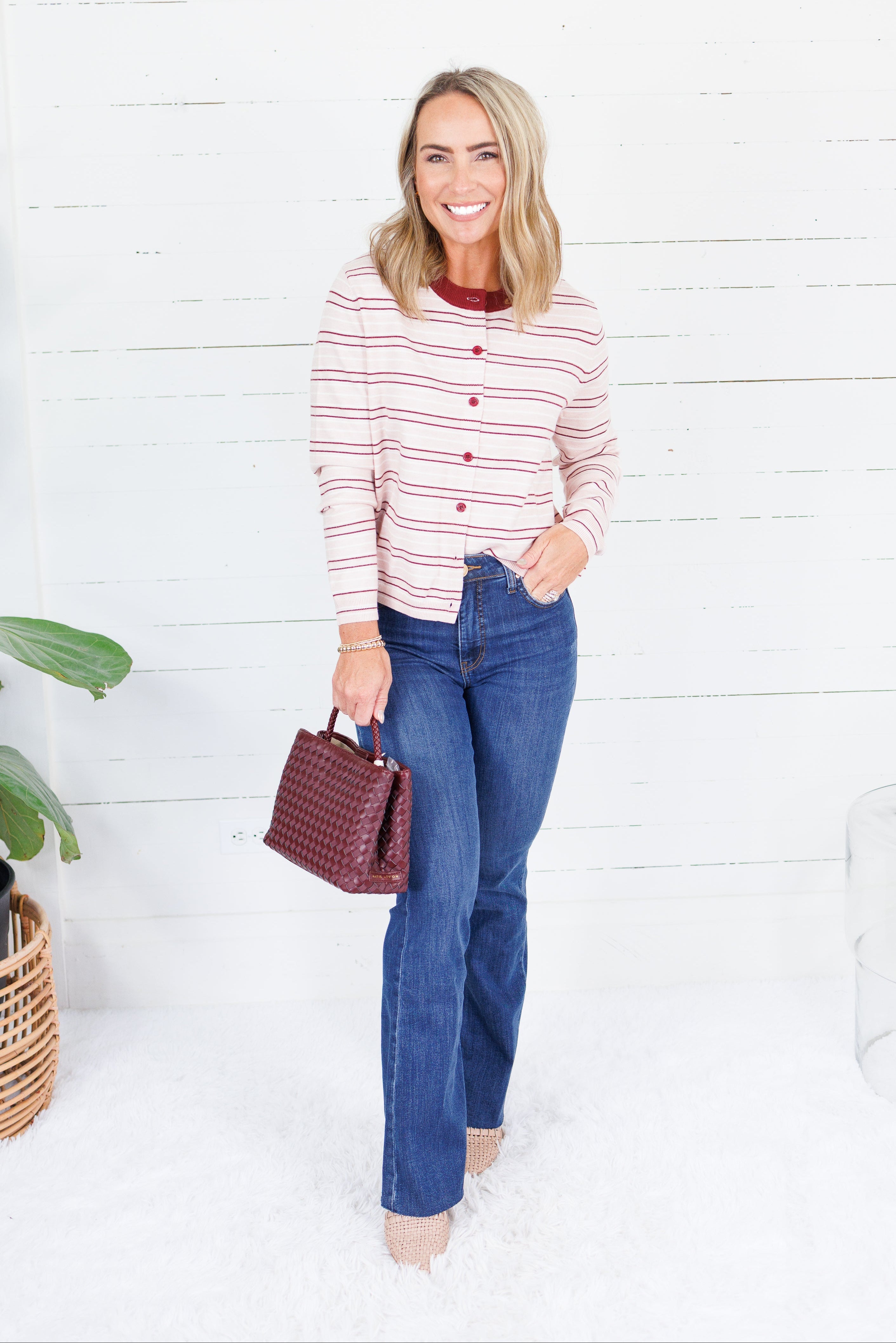 Morris Blush Multi Striped Cardigan Polagram