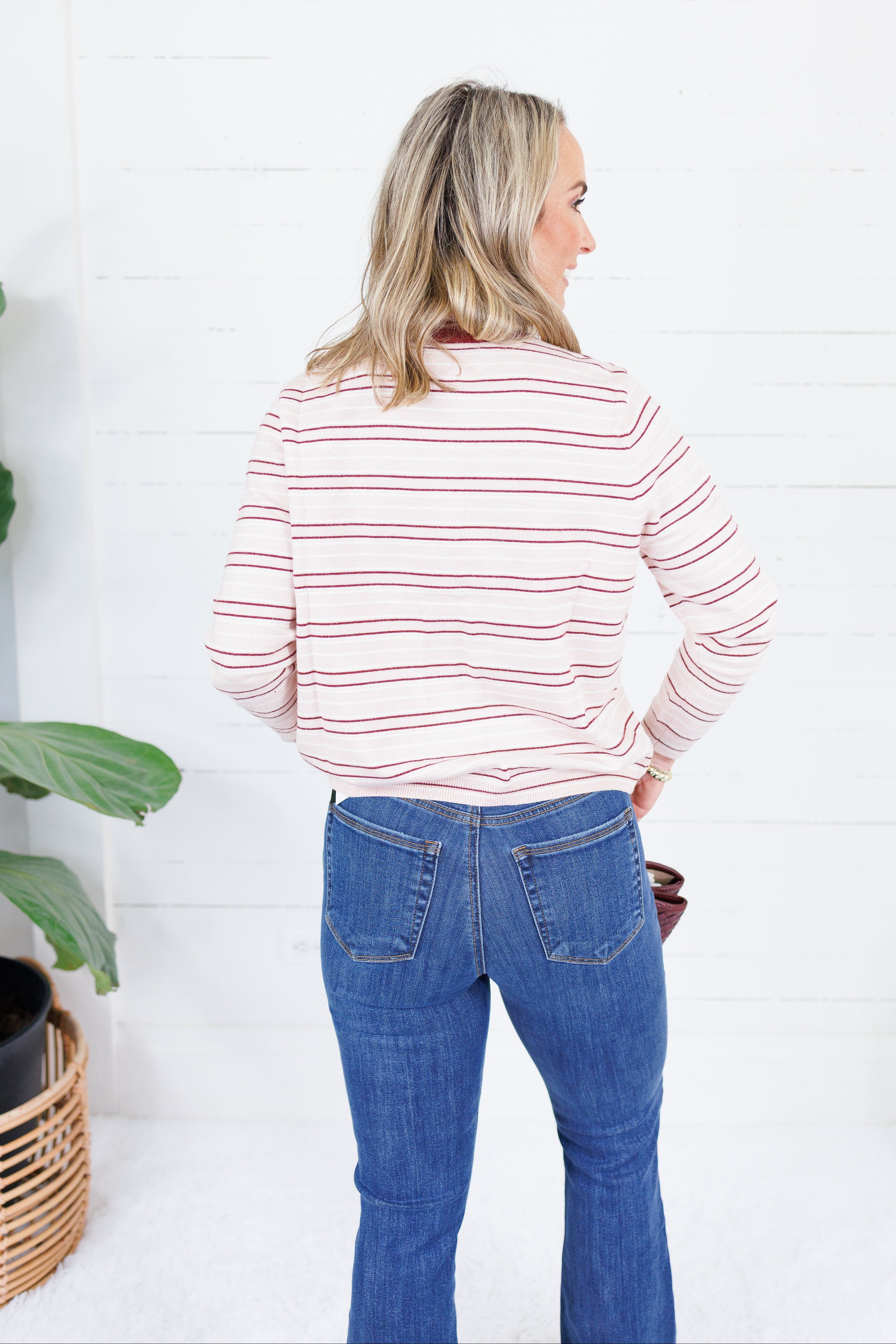 Morris Blush Multi Striped Cardigan Polagram