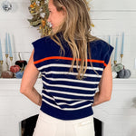 Morrison Navy Striped Cashmere Sleeveless Sweater THML