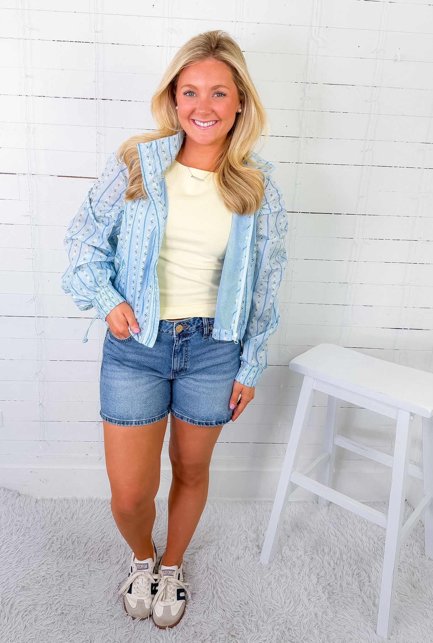 Moscow Blue Floral Stripe Weekend Jacket Karlie