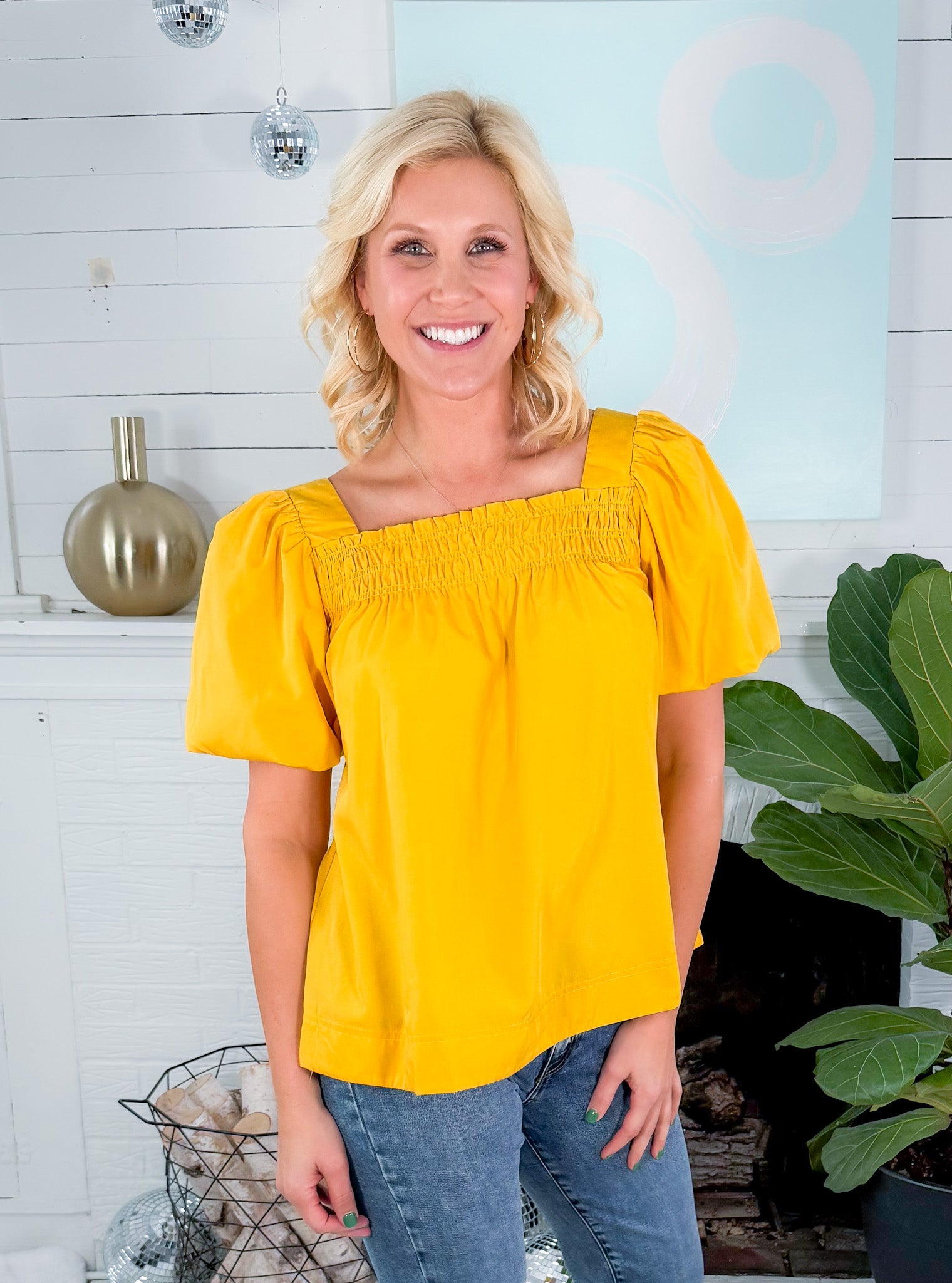 Moscow Mustard Smocked Top