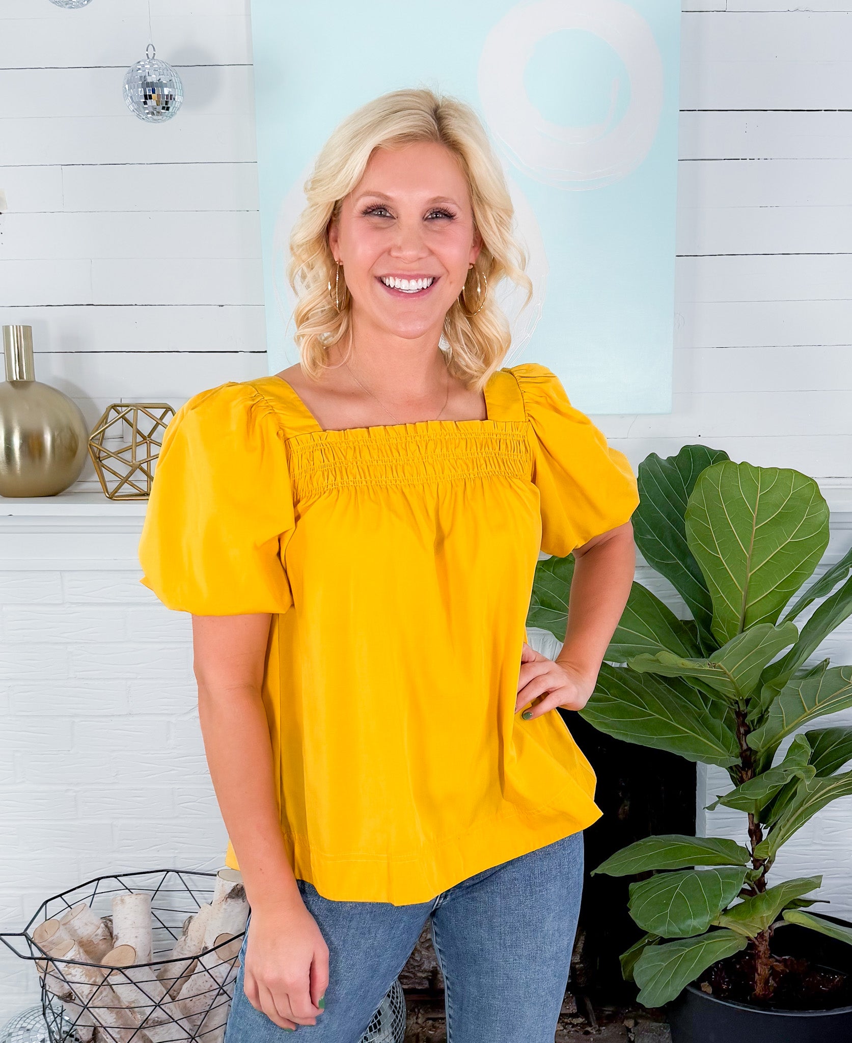 Moscow Mustard Smocked Top