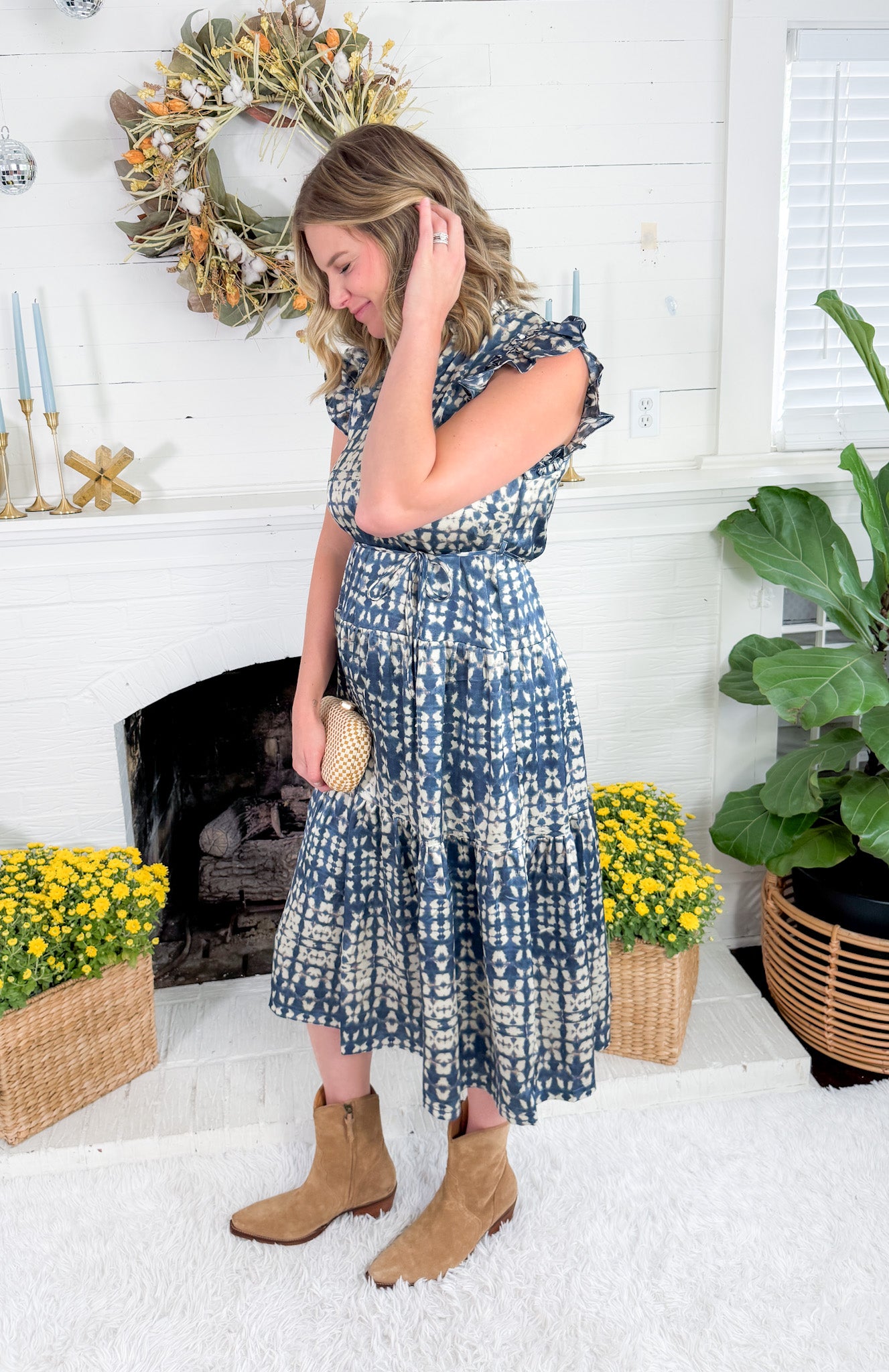 Moscow Stardust Navy Tiered Midi Dress Pinch