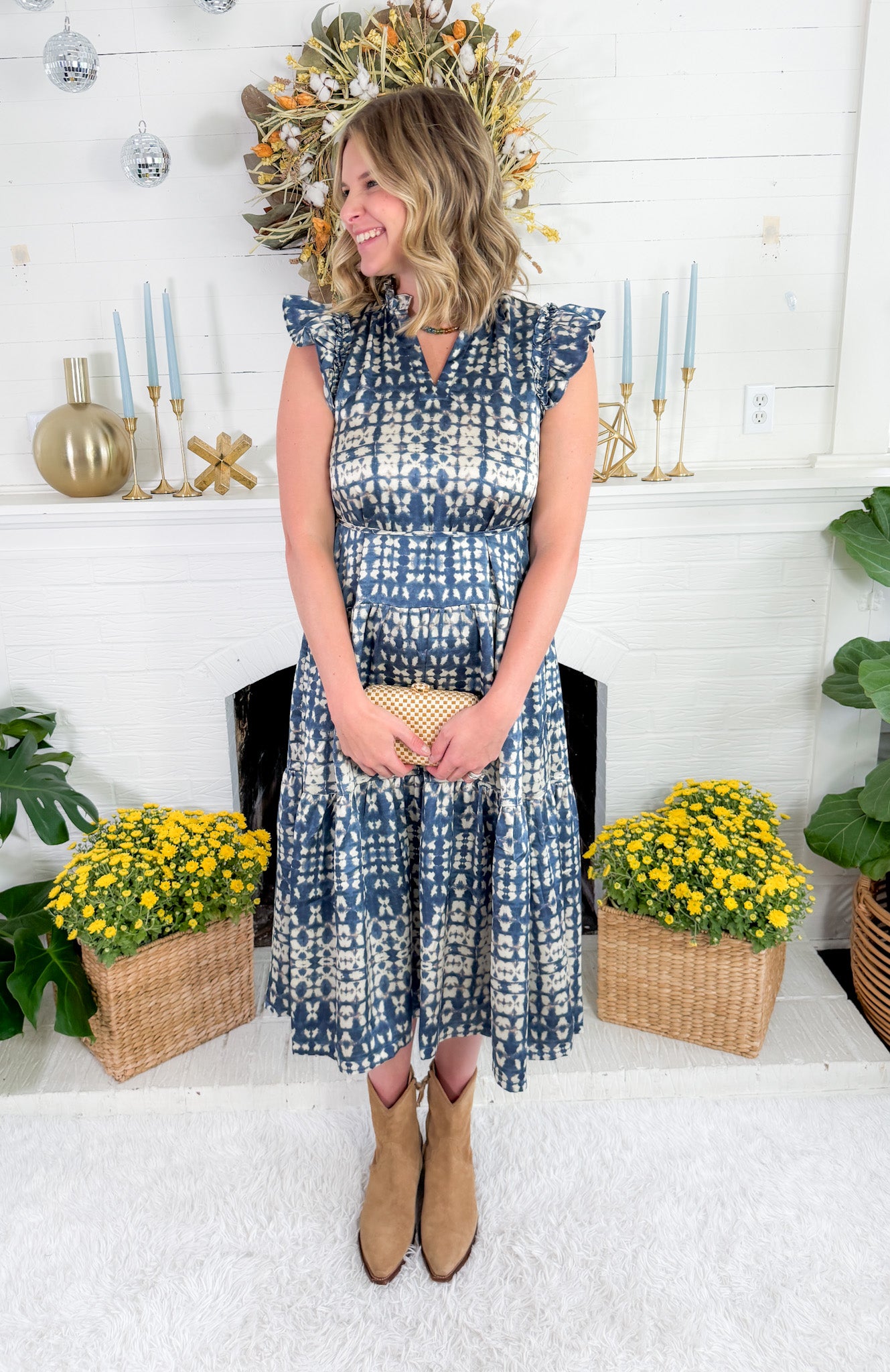 Moscow Stardust Navy Tiered Midi Dress Pinch