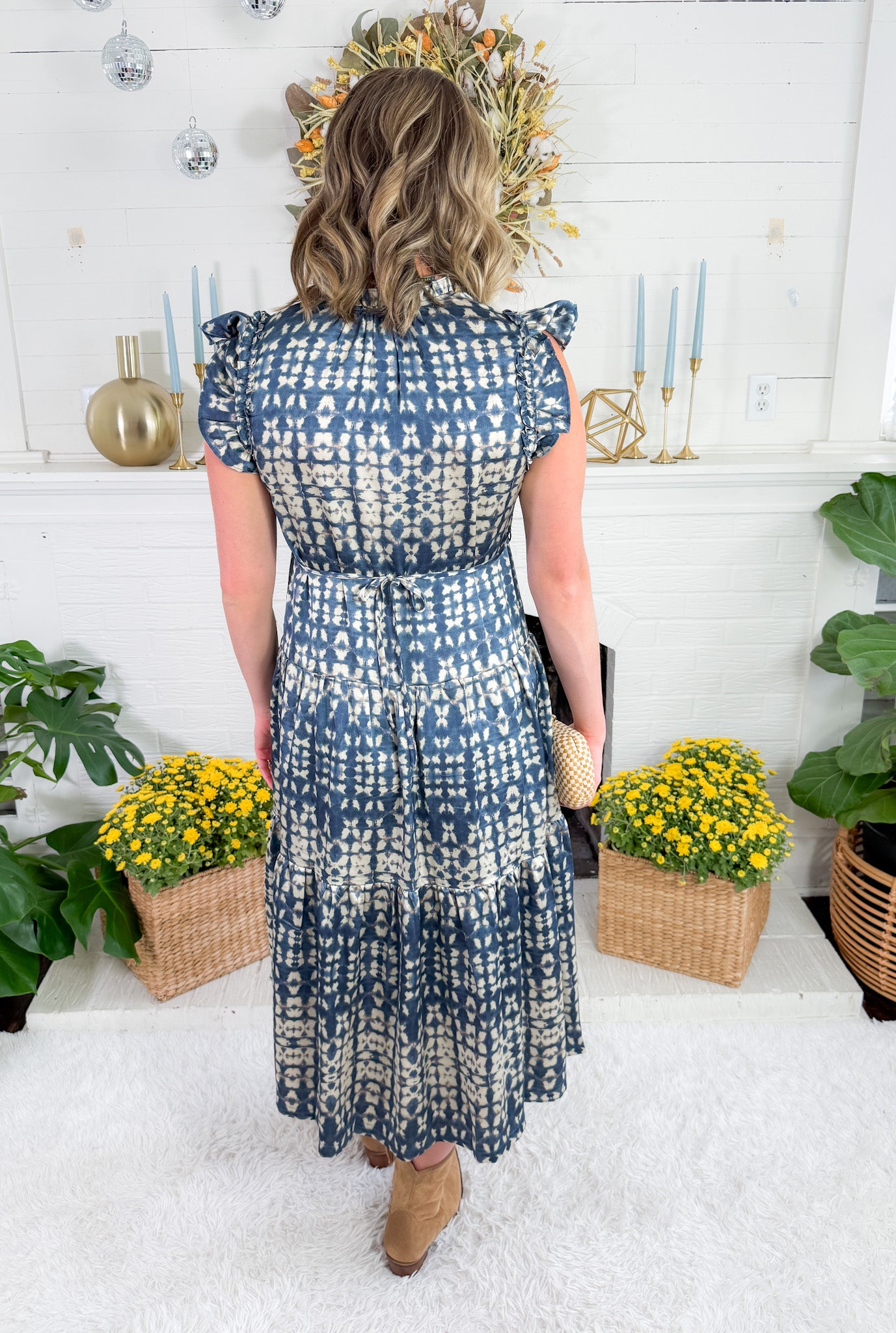 Moscow Stardust Navy Tiered Midi Dress Pinch