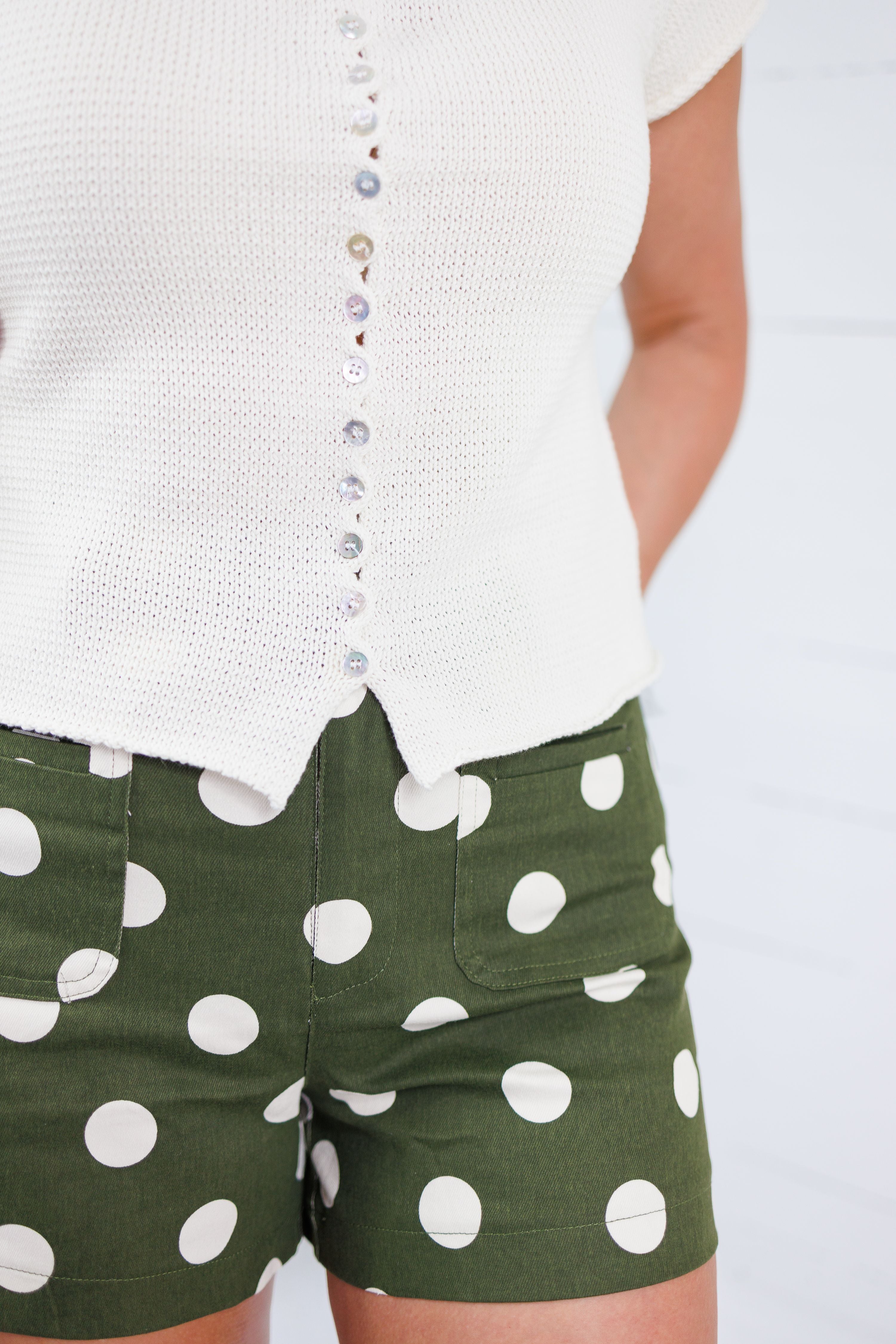 Murrah Olive Polka Dot Shorts Glam