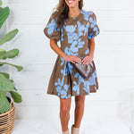 Myles Blue + Mocha Abstract Mini Dress Entro