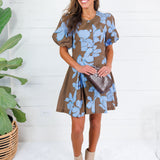 Myles Blue + Mocha Abstract Mini Dress Entro