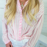 Mylo Pink + White Stripe Top