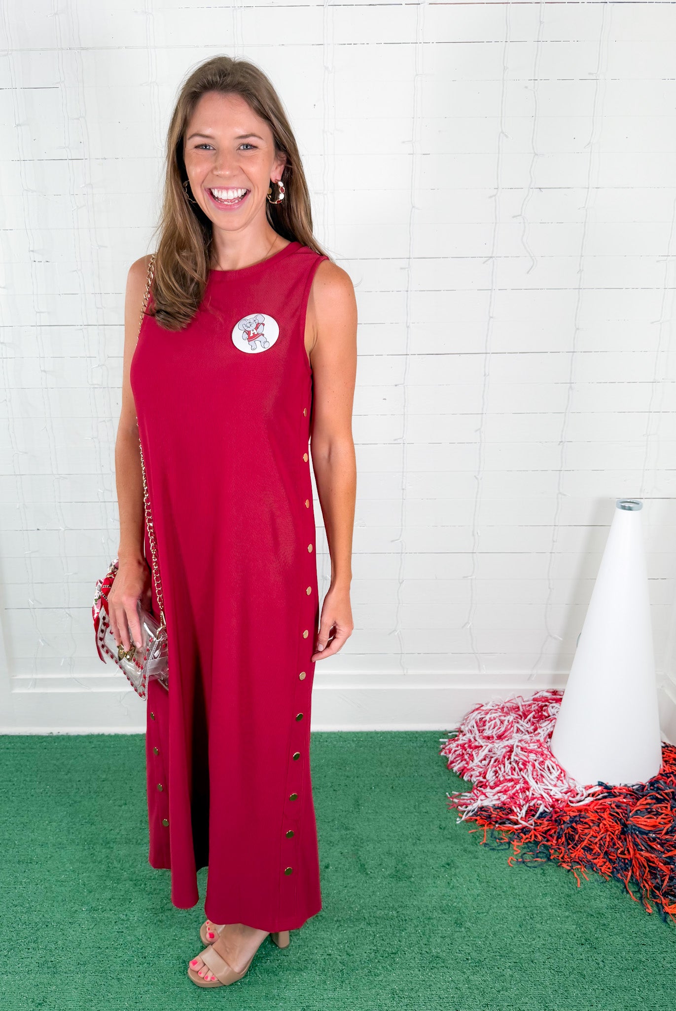 Myrtle Cherry Gold Studded Maxi Dress Entro