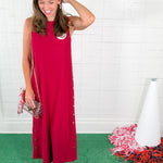 Myrtle Cherry Gold Studded Maxi Dress Entro