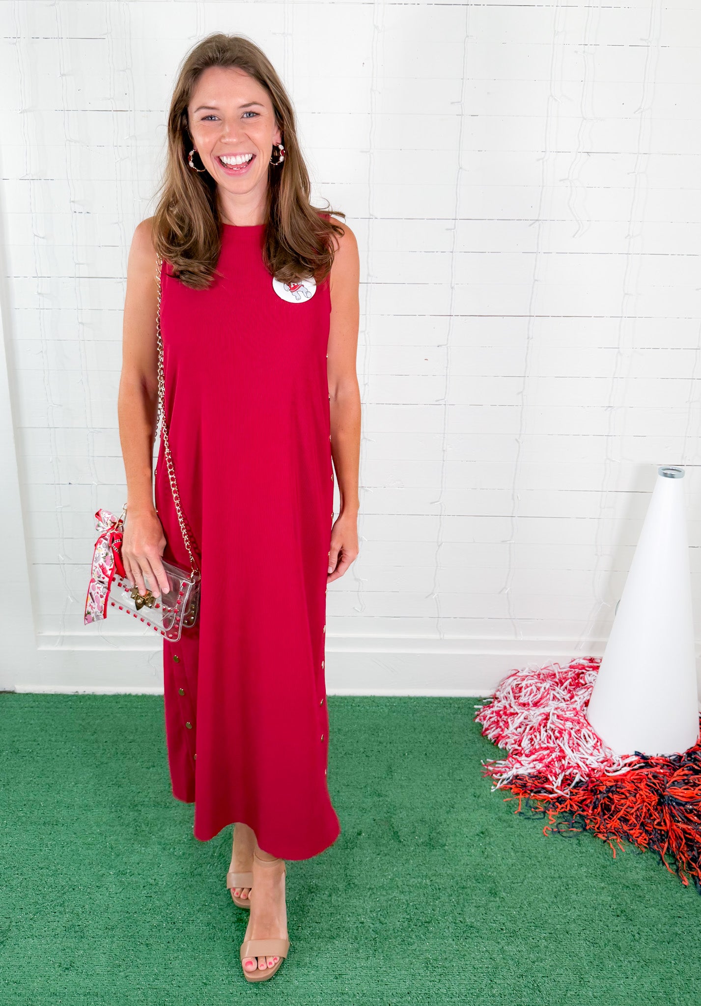 Myrtle Cherry Gold Studded Maxi Dress Entro