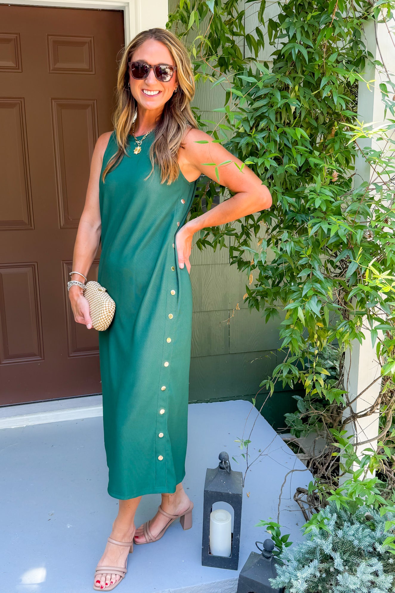 Myrtle Forest Gold Studded Maxi Dress Entro