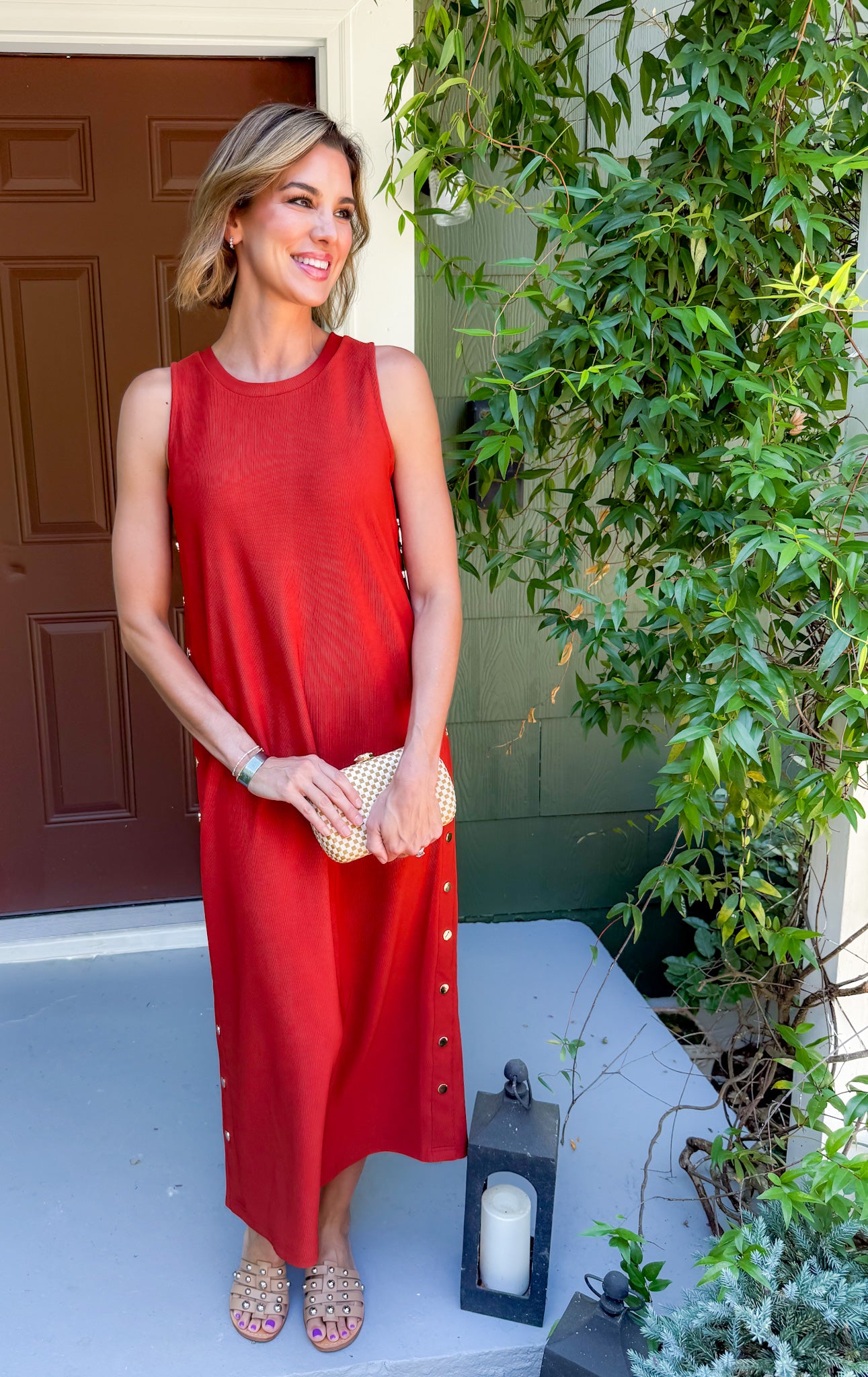 Myrtle Rust Gold Studded Maxi Dress Entro