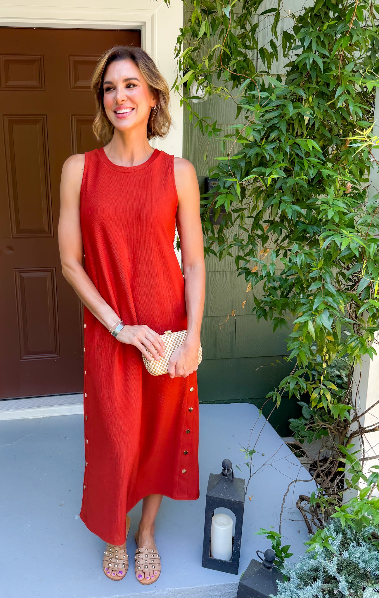 Myrtle Rust Gold Studded Maxi Dress Entro