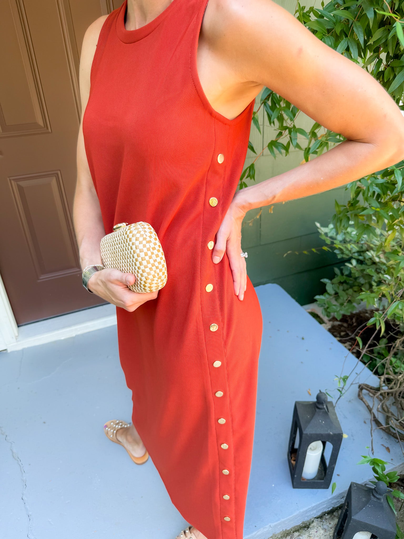 Myrtle Rust Gold Studded Maxi Dress Entro