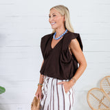 Benny Chocolate Poplin Bubble Hem Top