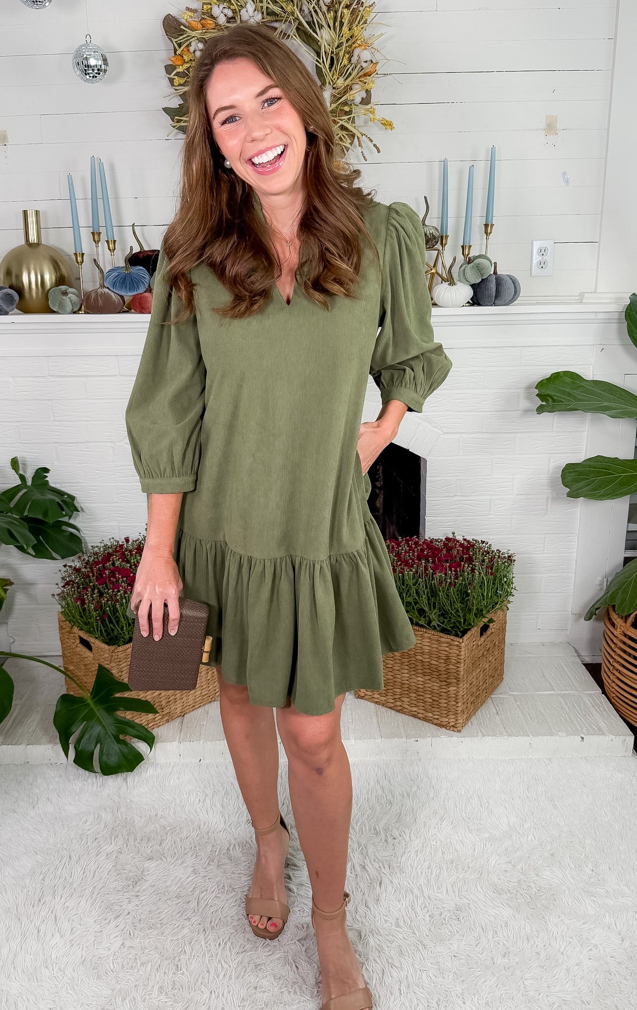 Naomi Vineyard Moss Corduroy Mini Dress Mary Square