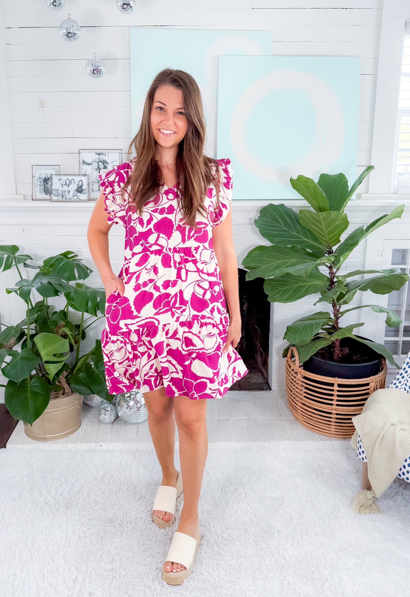 Natalie Berry Ruffle Sleeve Dress THML