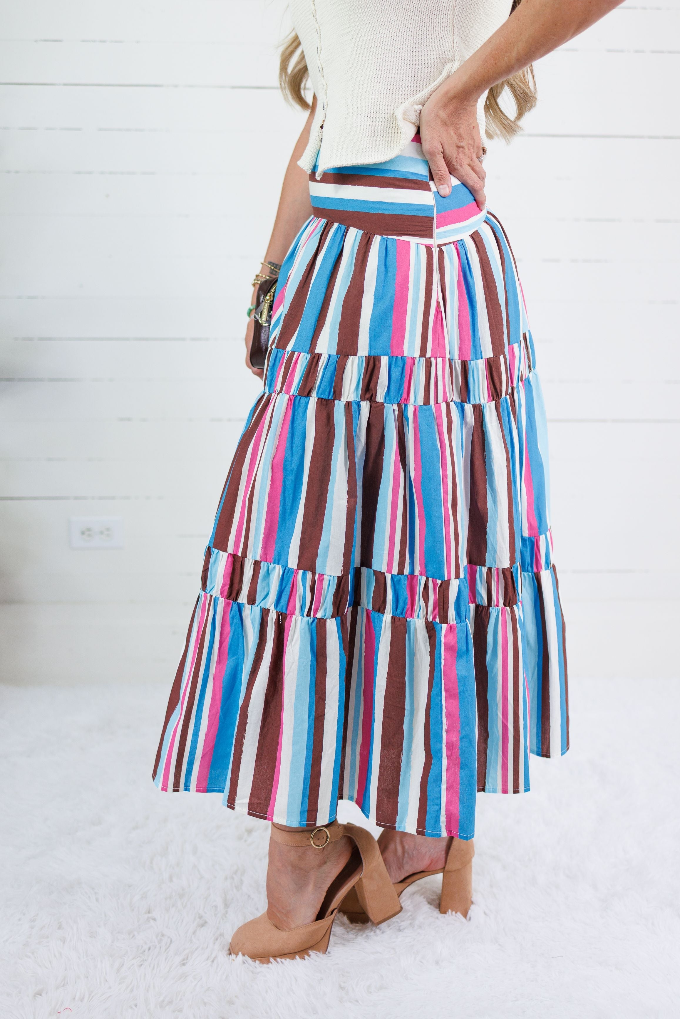 Neapolitan Stripe Tiered Maxi Skirt TCEC