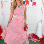 Neely Red Stripe Midi Dress