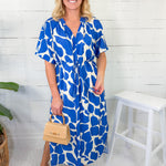 Nelson Blue + Ivory Giraffe Print Midi Dress GIGIO