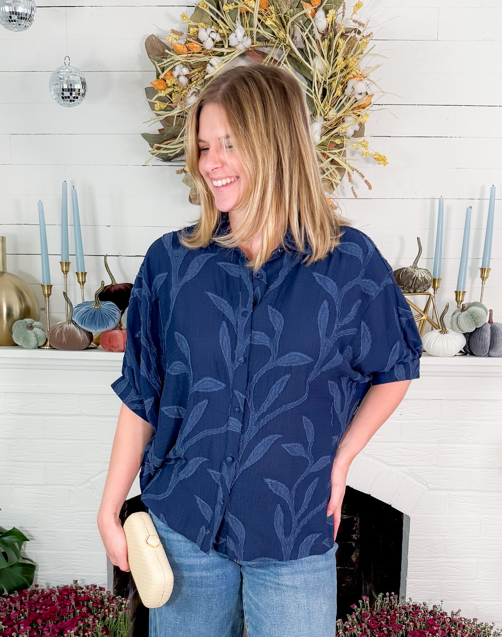 Nelson Navy Button Front Top