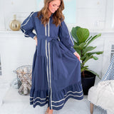 Neville Navy RicRac Maxi Dress