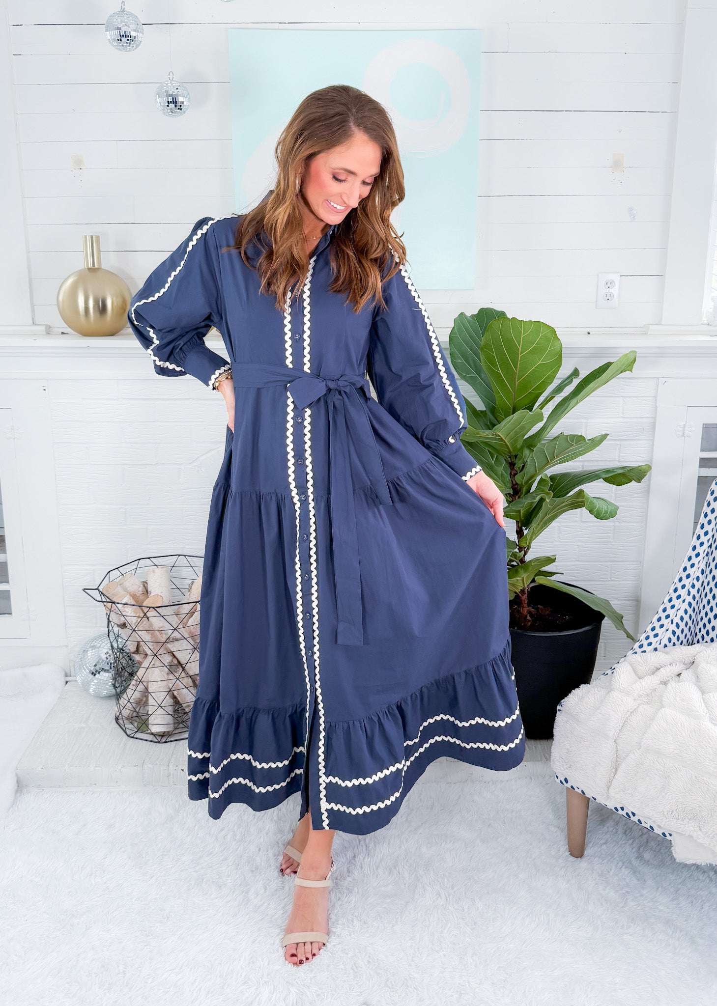 Neville Navy RicRac Maxi Dress