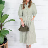 Neville Olive Striped Maxi Shirt Dress Entro