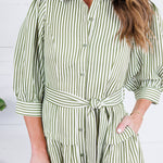 Neville Olive Striped Maxi Shirt Dress Entro