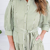 Neville Olive Striped Maxi Shirt Dress Entro