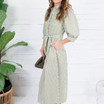 Neville Olive Striped Maxi Shirt Dress Entro