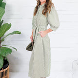 Neville Olive Striped Maxi Shirt Dress Entro