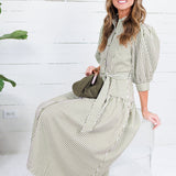 Neville Olive Striped Maxi Shirt Dress Entro