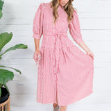Neville Red Striped Maxi Shirt Dress Entro