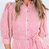 Neville Red Striped Maxi Shirt Dress Entro
