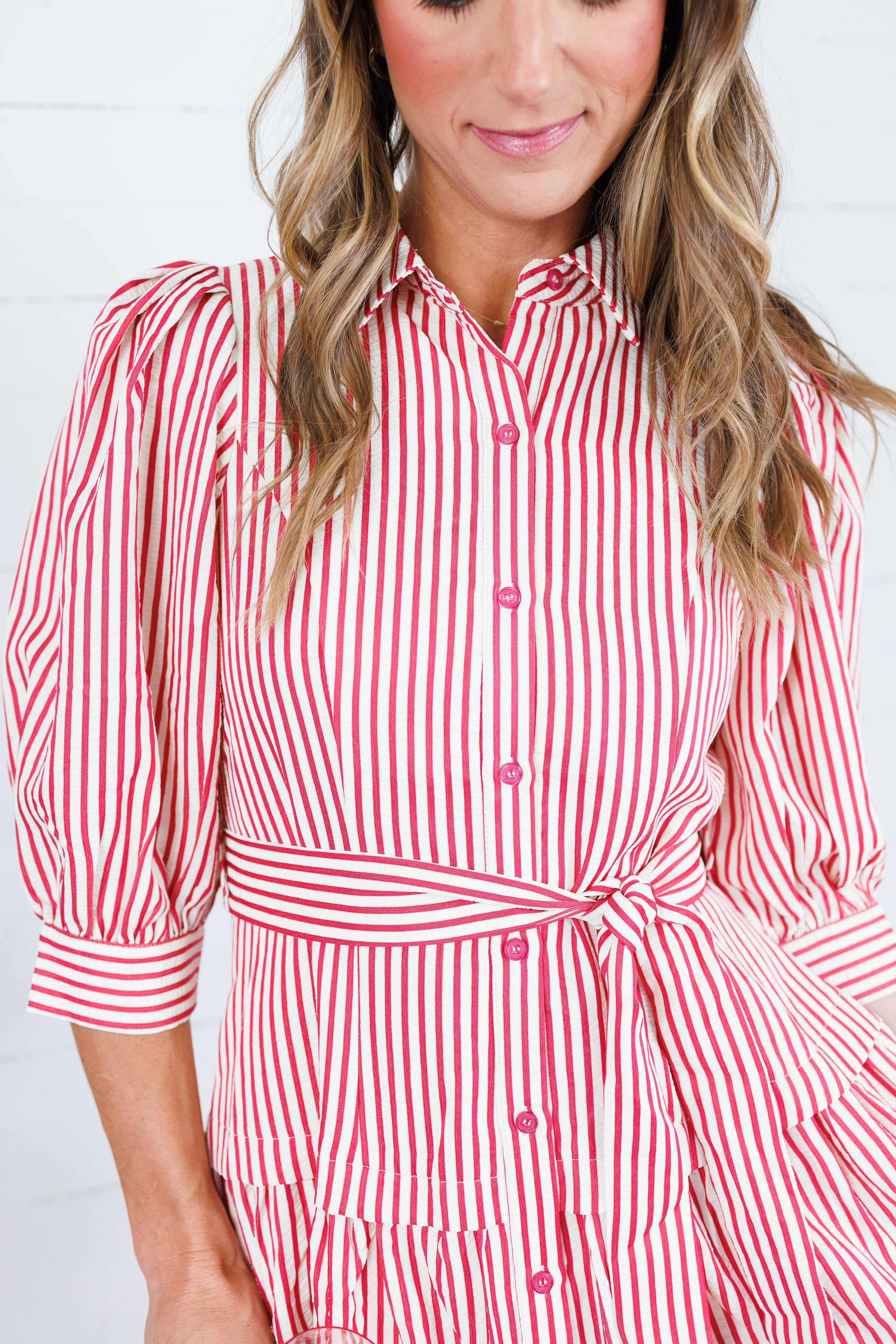 Neville Red Striped Maxi Shirt Dress Entro