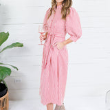 Neville Red Striped Maxi Shirt Dress Entro