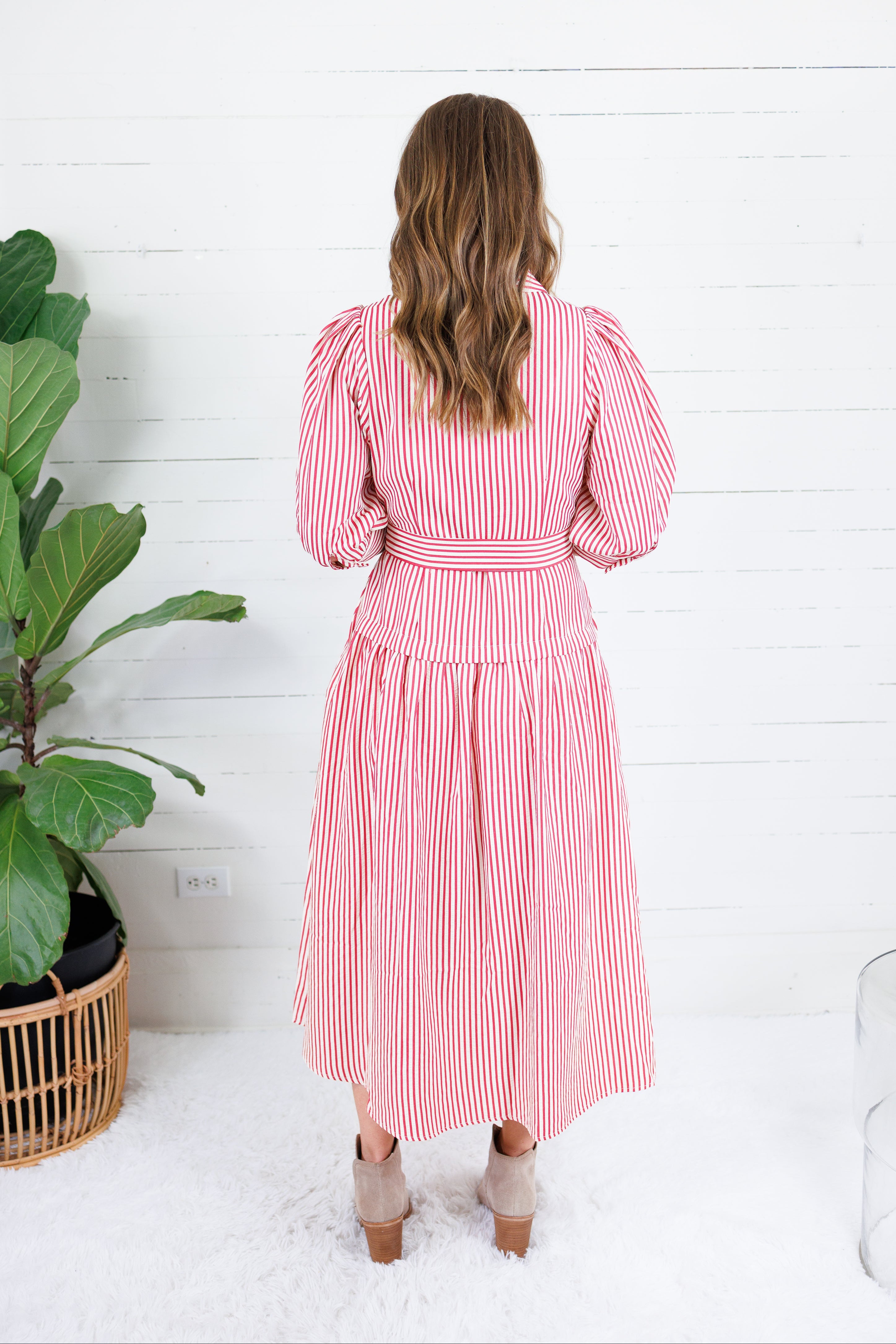 Neville Red Striped Maxi Shirt Dress Entro