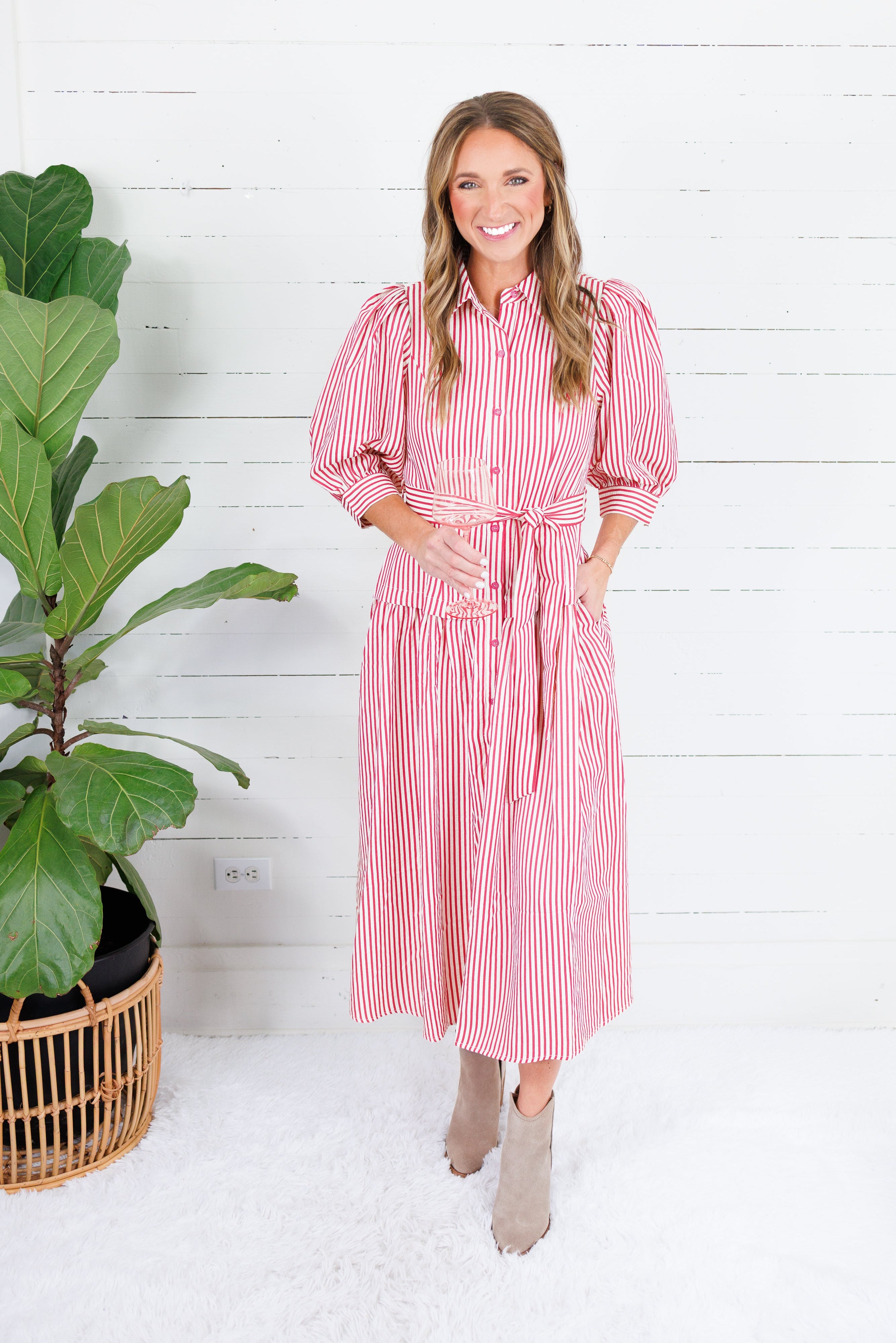 Neville Red Striped Maxi Shirt Dress Entro