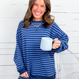 Nicholas Navy + Storm Striped Oversized Knit Top Day and Moon