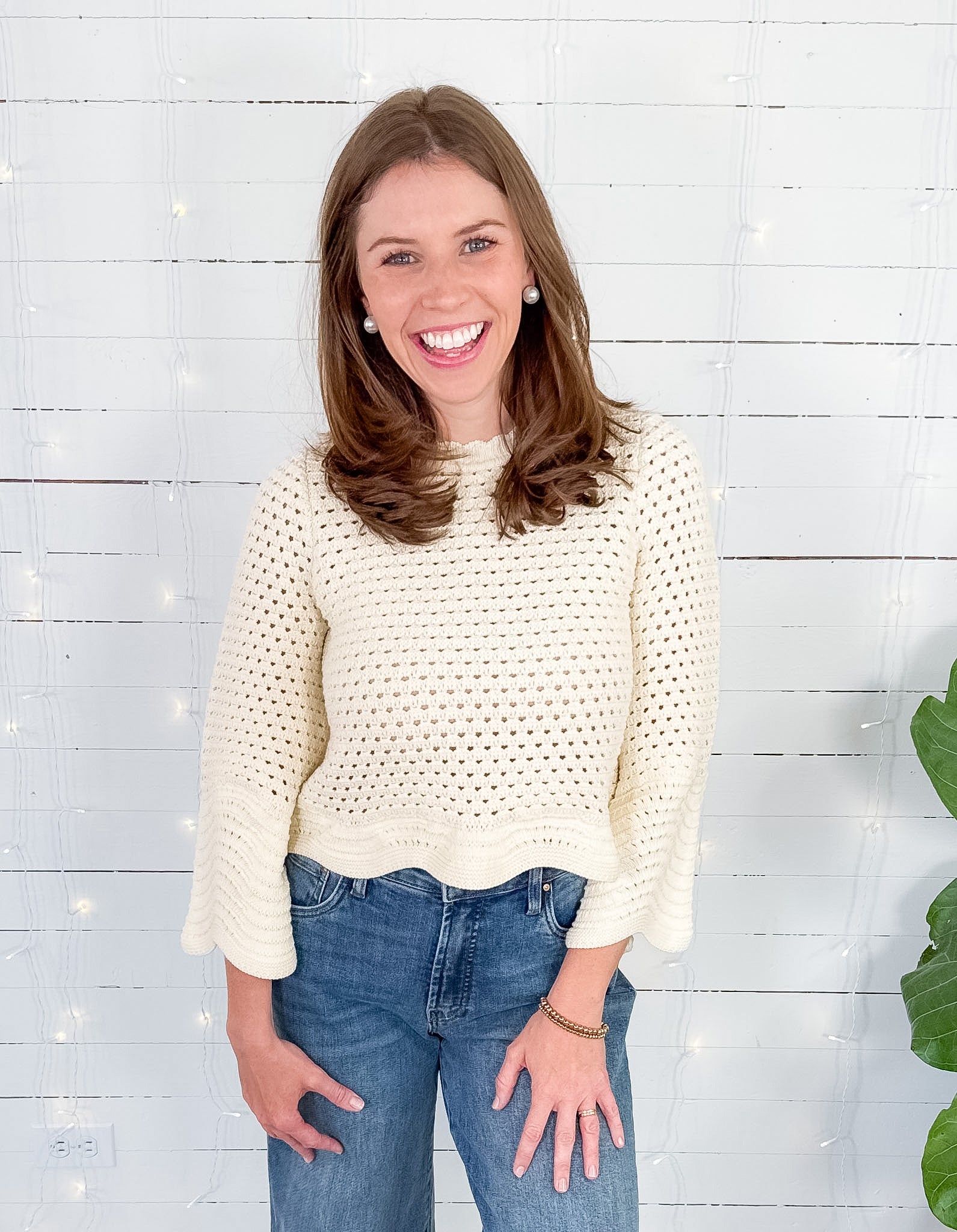 Nina Coconut Milk Crochet Sweater Elizabeth James the Label